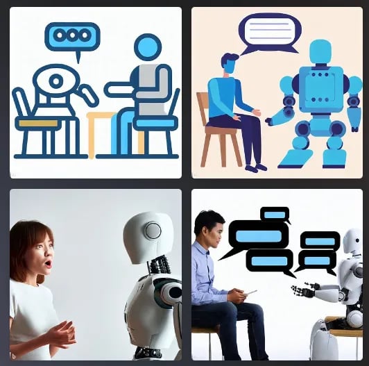 「Conversation,human and robot」というプロンプトから生成された4枚の画像