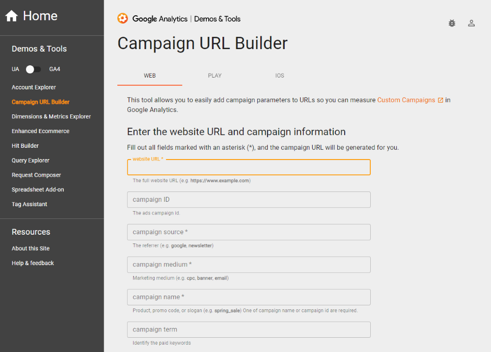 Campaign URL Builderの画面