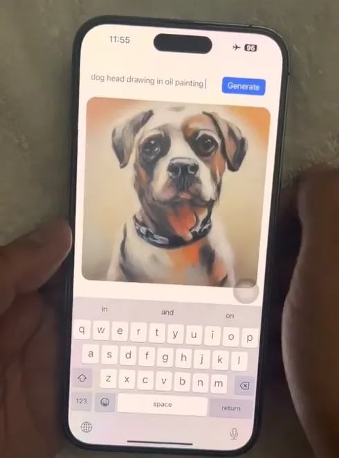 スマートフォンでテキストから画像を生成する様子