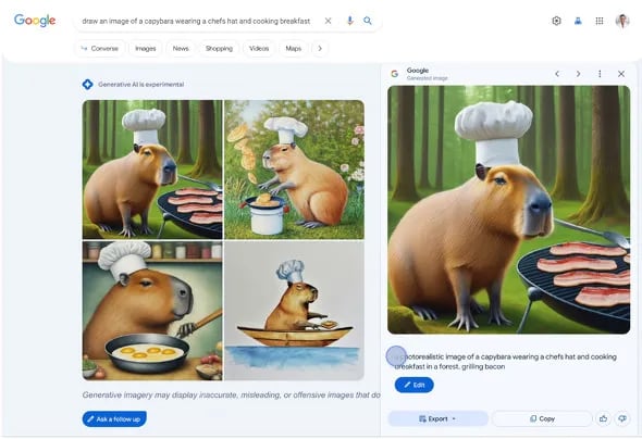 検索窓にプロンプトを入力し画像を生成した様子