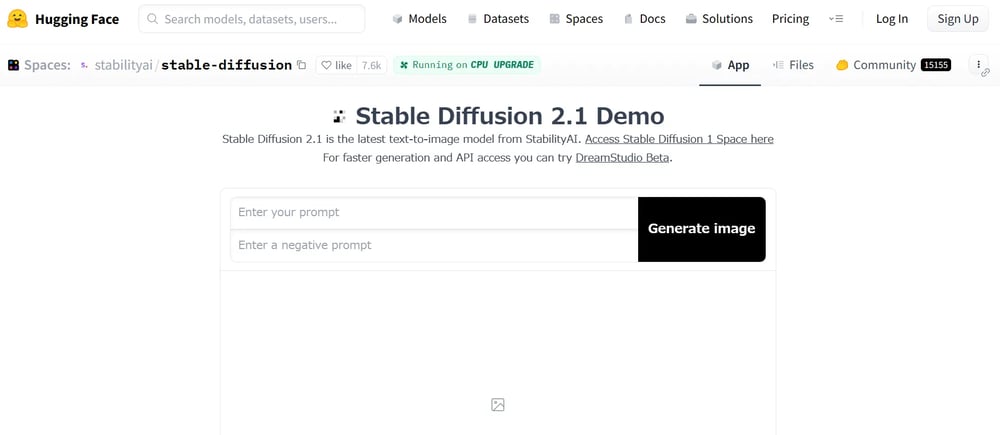 Hugging FaceのStable Diffusionトップ画面