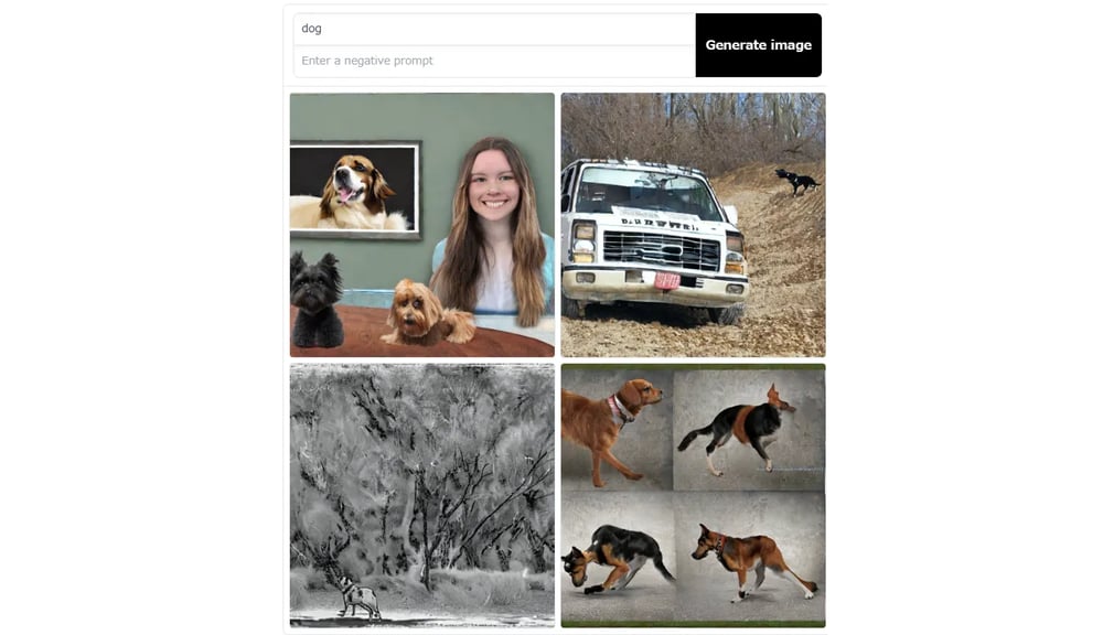 プロンプト欄に「dog」と入力して生成された画像