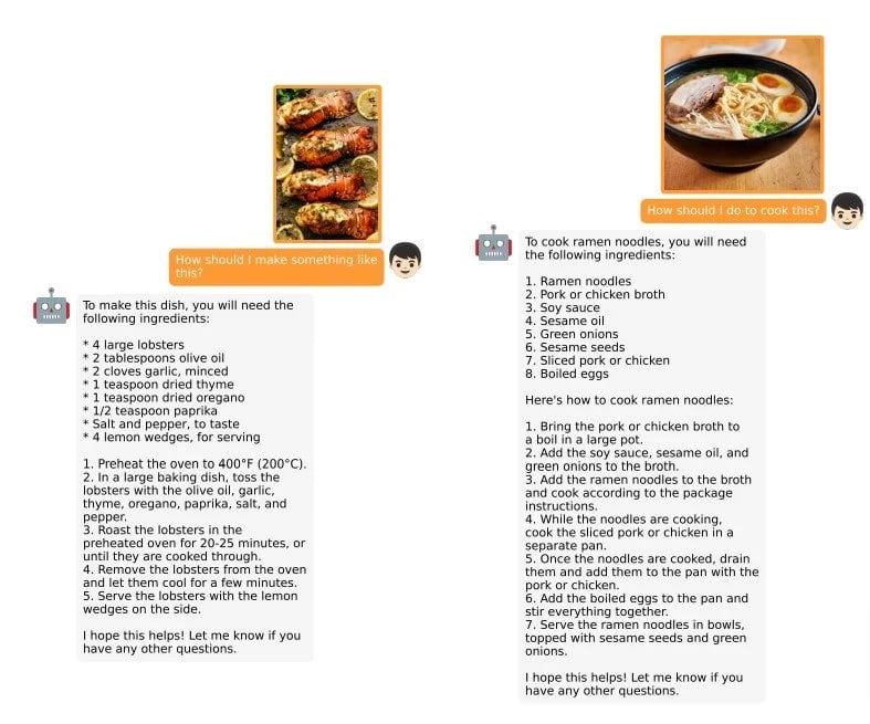 料理の画像からレシピを生成している様子
