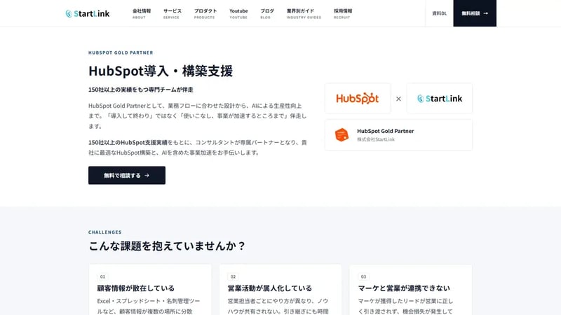 StartLinkのHubSpot導入支援サービスページ