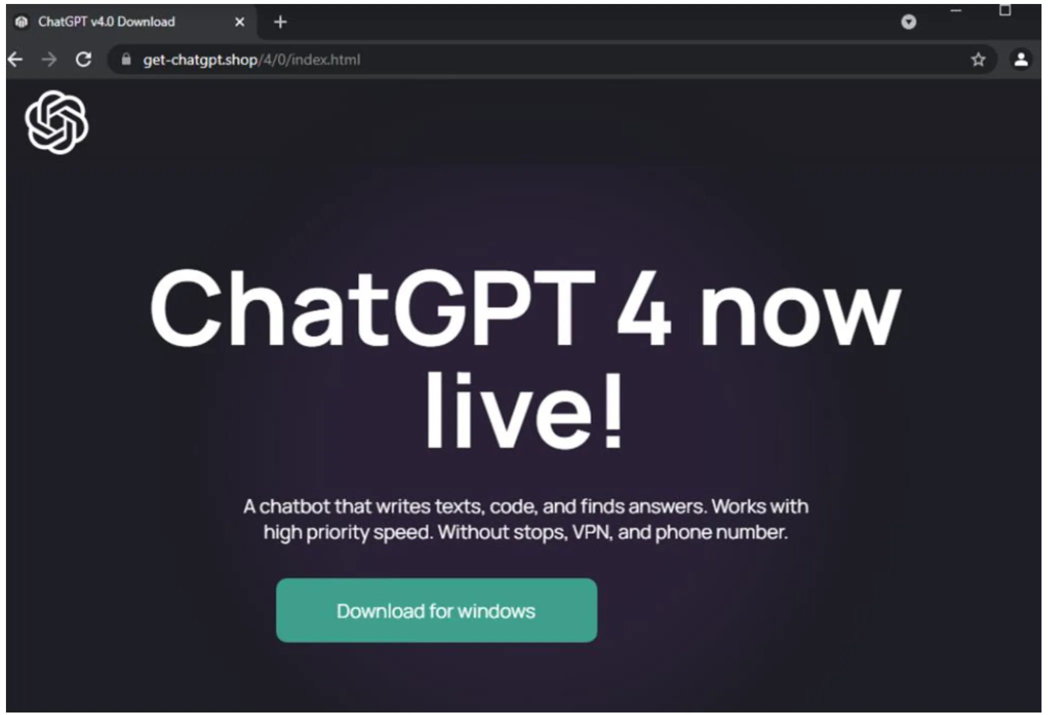 ChatGPTを装う偽の画面