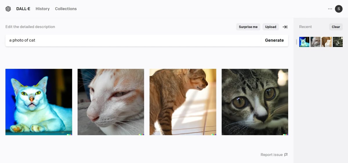 「a photo of cat」というプロンプトで生成された4枚の猫の画像