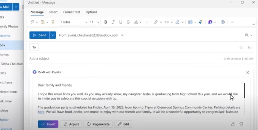 OutlookでCopilotを活用している様子