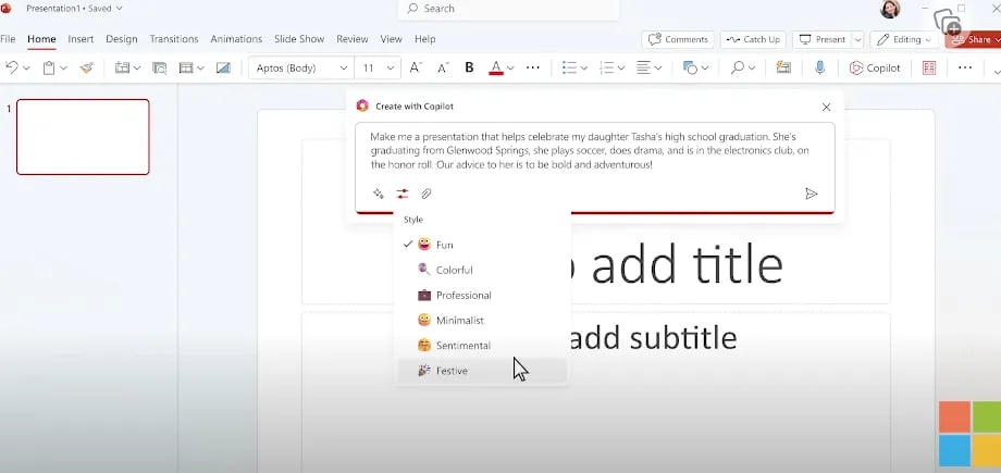 PowerPointでCopilotを活用している様子