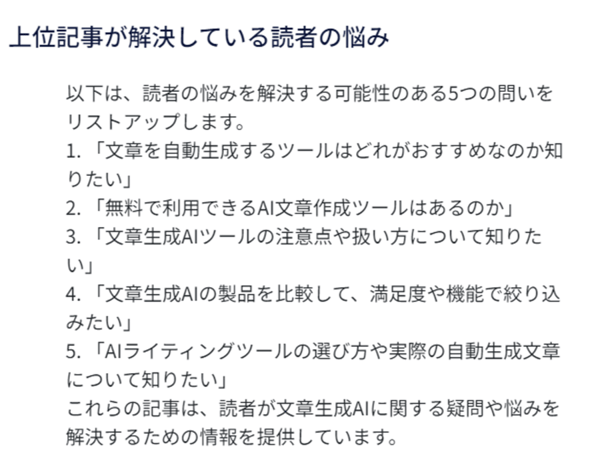 ブンゴウの上位記事が解決している悩みを出力している画像