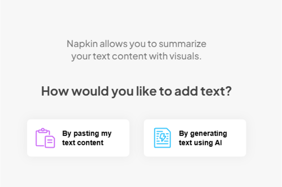 Napkin AIの「By pasting my text content」または「By generating text using AI」を選択する場面の画像