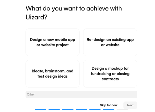 Uizardで実施したい内容を選択する画面の画像