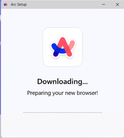 Arcブラウザのインストール中の画面の画像