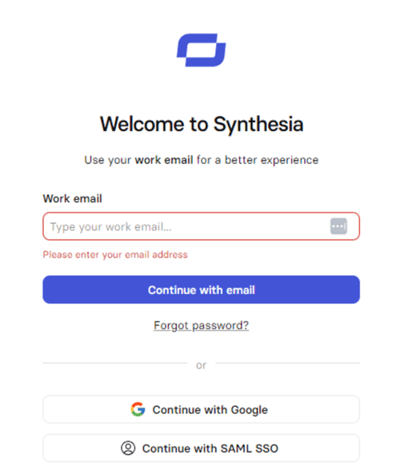 Synthesiaのログイン画面の画像