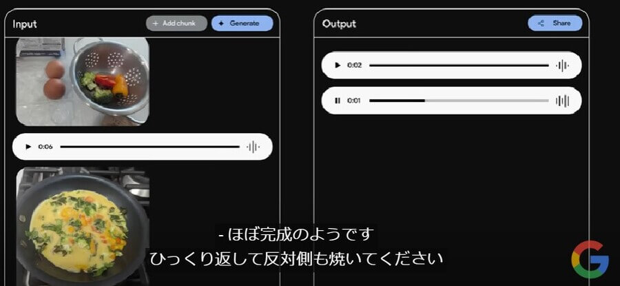 オムレツの完成シーンをGoogle Geminiに確認しているシーンの画像