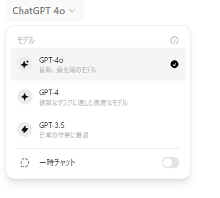chatGPTのモデル切り替え画面の画像
