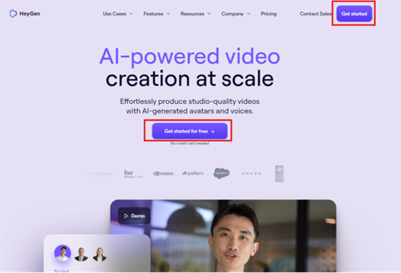 heygenのトップ画面の画像