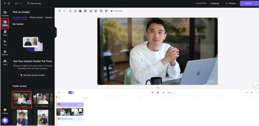 heygenのアバターを選択する画面