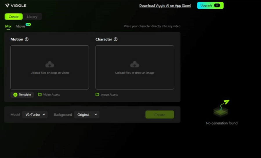 viggle aiのモーション動画を指定する画面