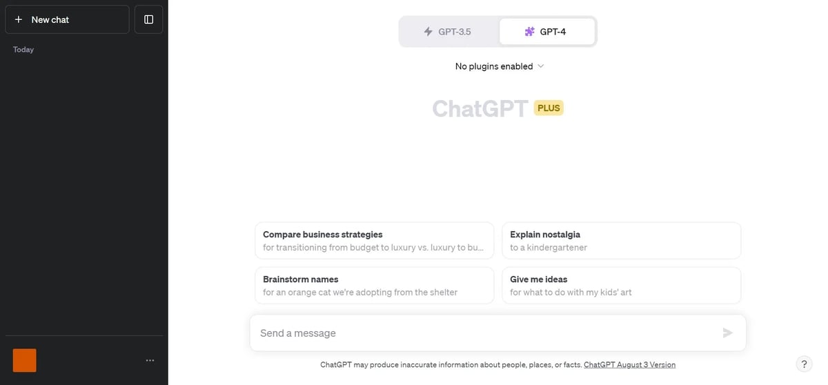 ChatGPT Plusにログインした画面