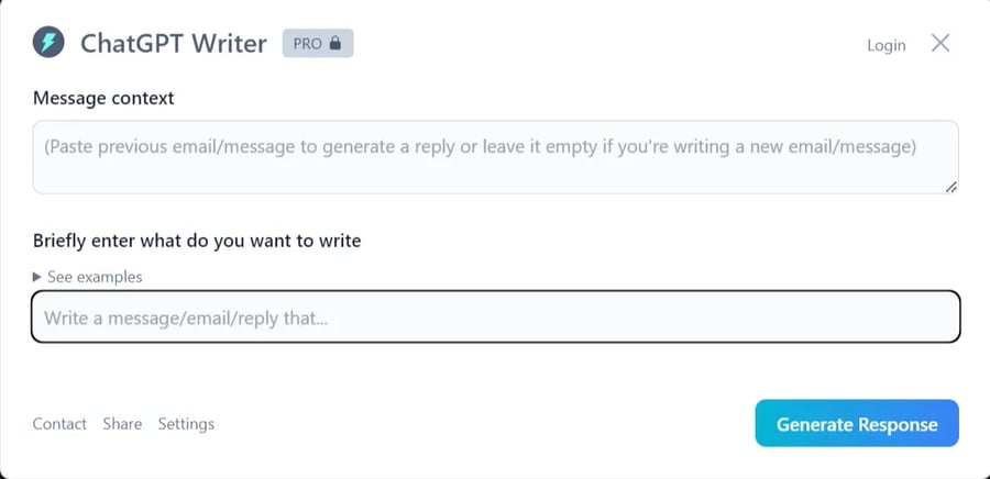 Google Chrome上で「ChatGPT Writer」をクリックすると表示される画面