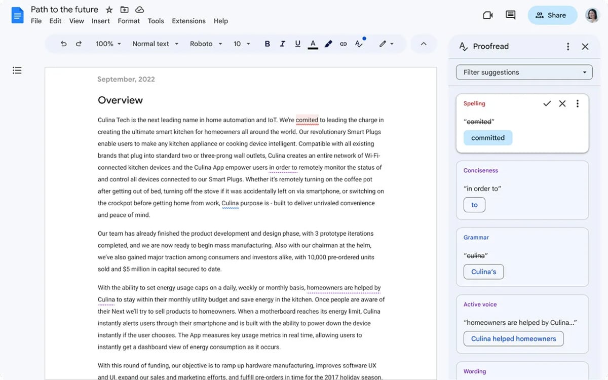 Googleが提供するproofreadの画面