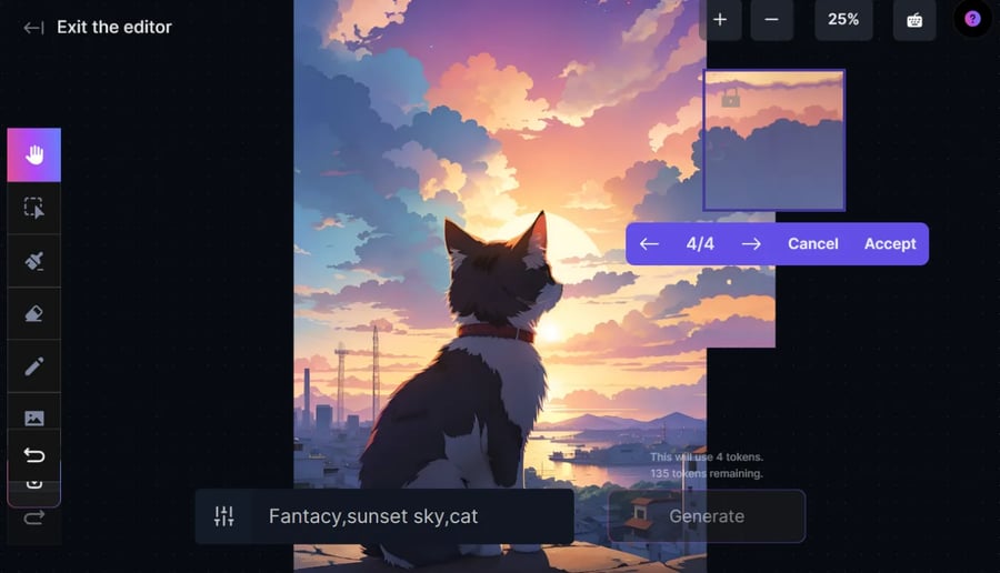 Leonardo aiのAI Canvas機能を使って画像の背景を拡張した画面