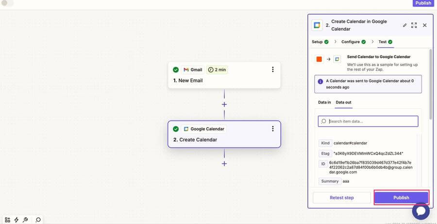 Zapier（ザピアー）とアプリ連携の流れ16.「Publish」をクリック