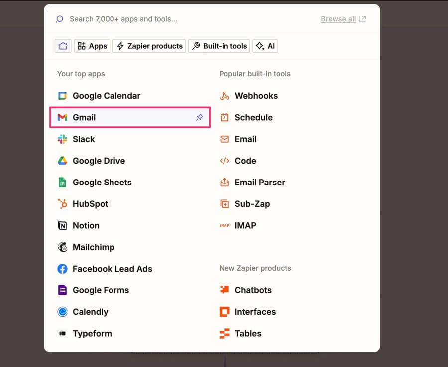 Zapier（ザピアー）とアプリ連携の流れ3.連携したいアプリをクリック