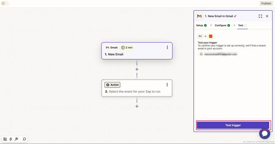 Zapier（ザピアー）とアプリ連携の流れ8.「Test trigger」をクリック