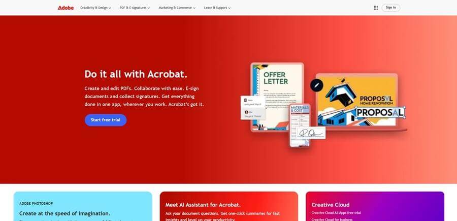Adobe公式サイトのトップ画面