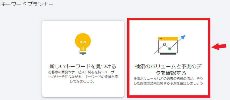 「検索のボリュームと予測のデータを確認する」を選択