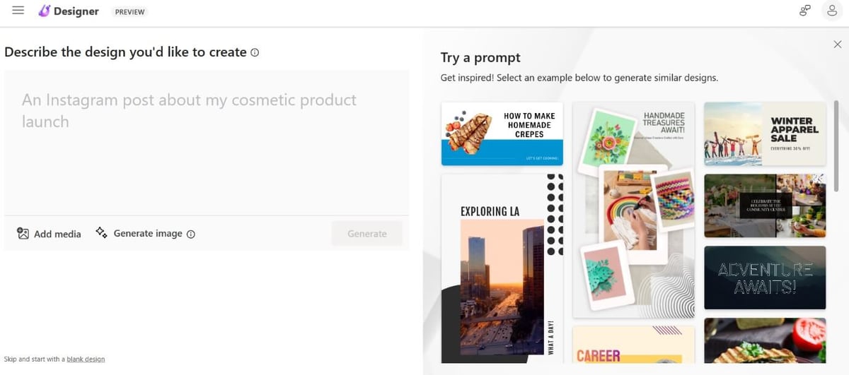 microsoft designerが利用できる状態